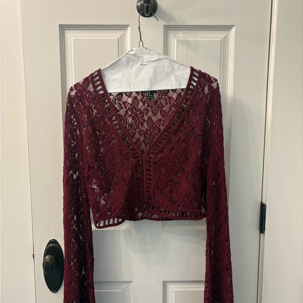 Forever 21 Red Lace Crop Blouse